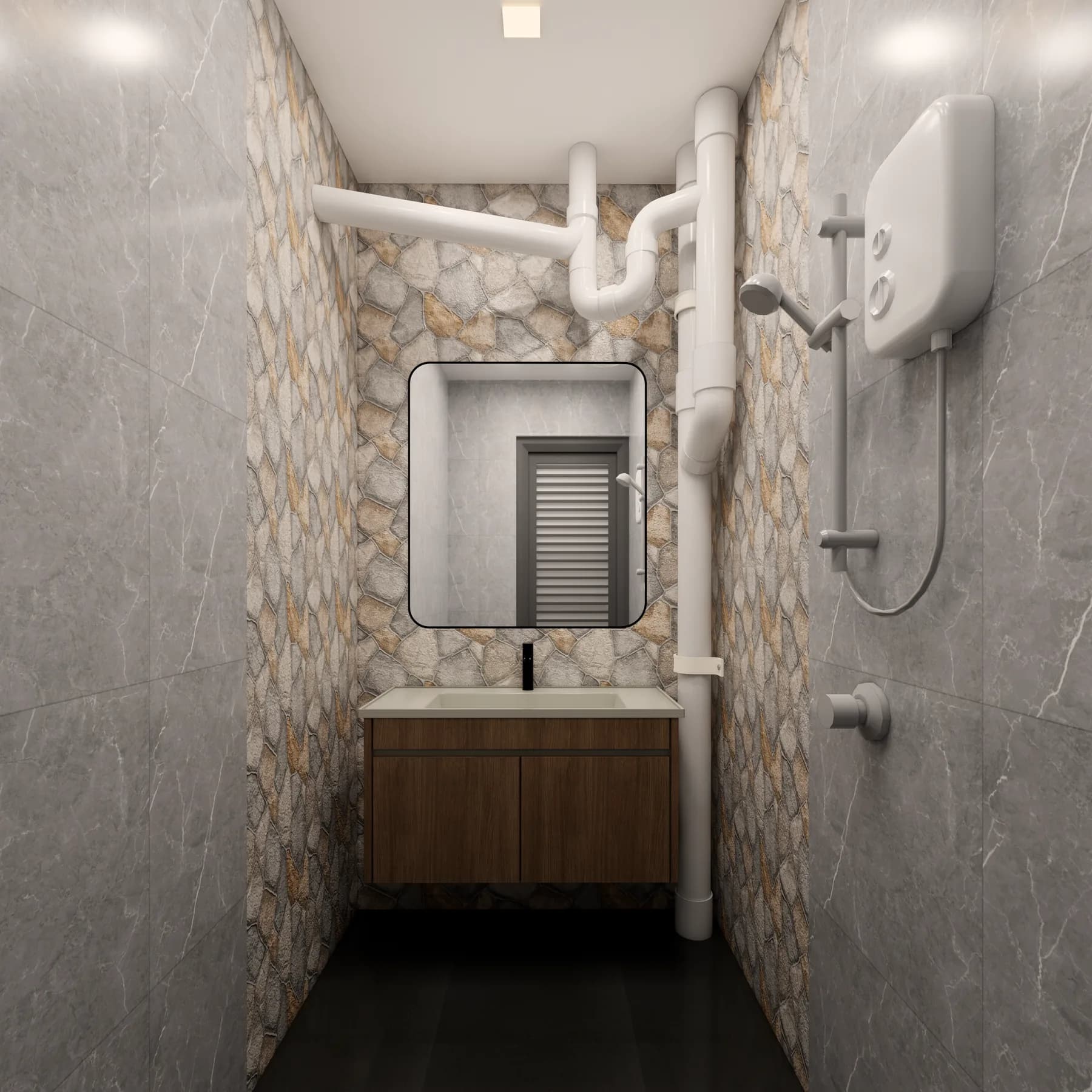 3D design showing the proposed bathroom finishes