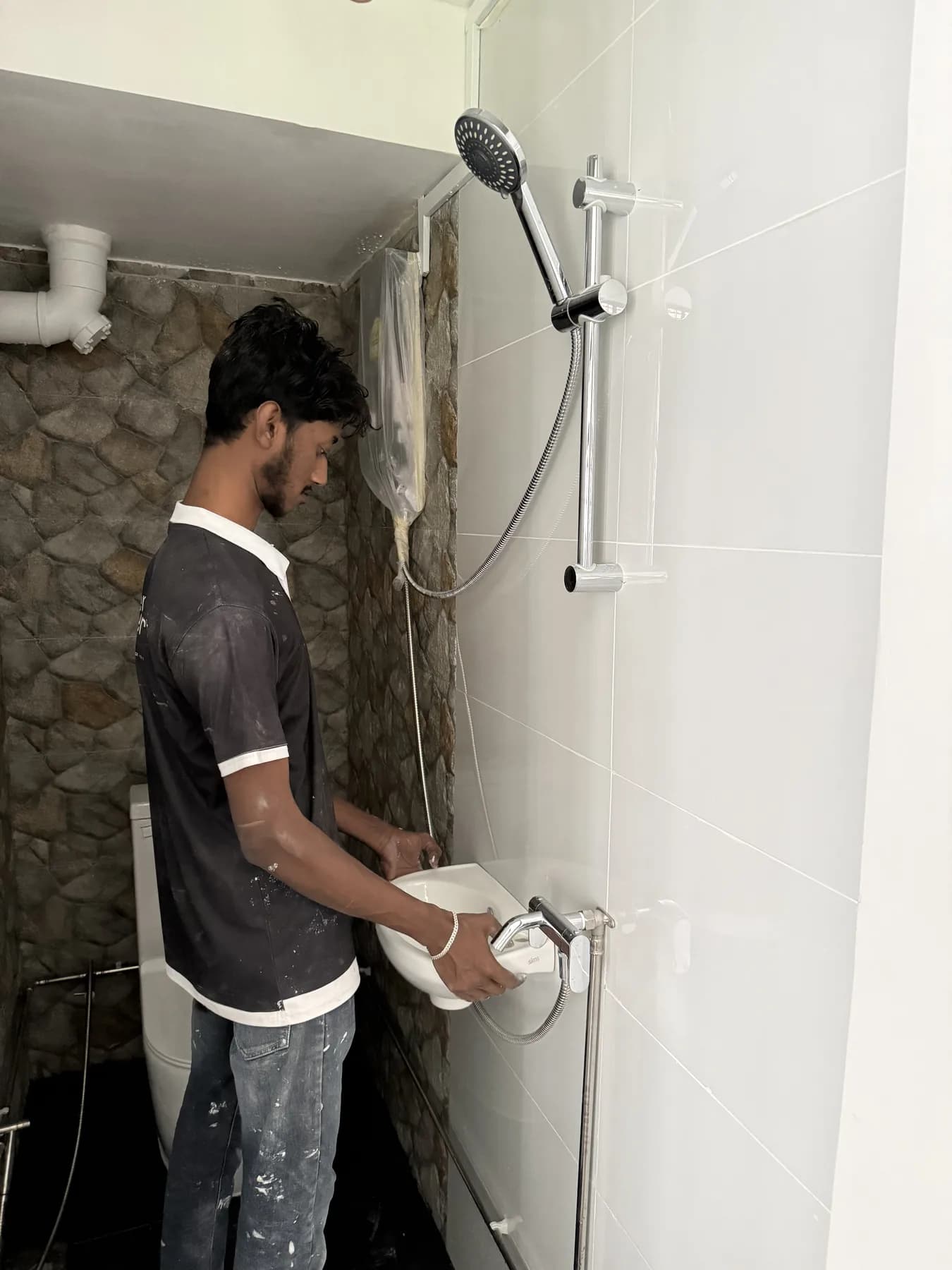 Bathroom fitting installation in progress