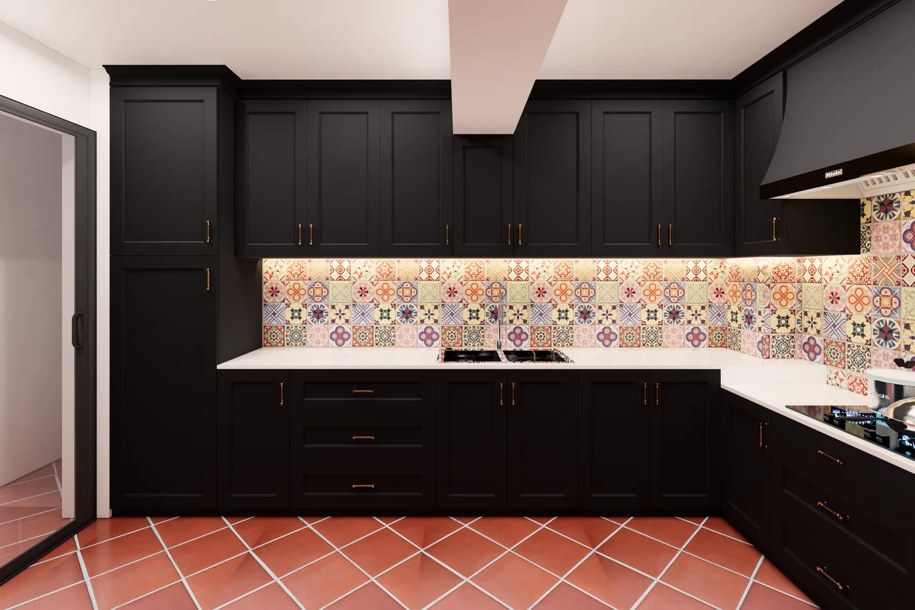 3D design showing the proposed dark shaker-style kitchen