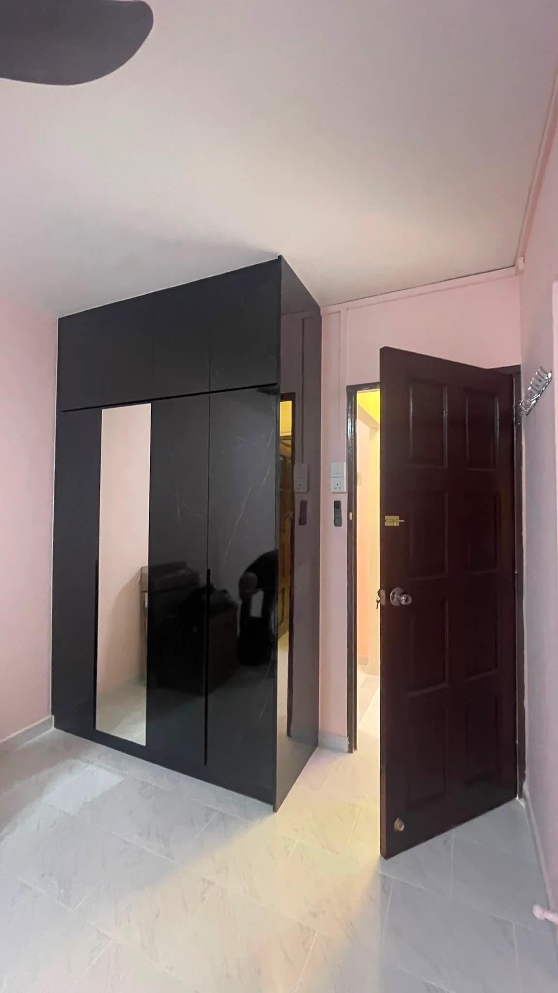 Dark full-height bedroom wardrobe with mirrored panel