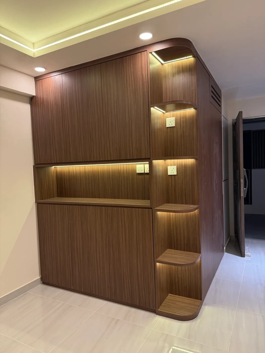 Completed full house interior with built-in display cabinetry