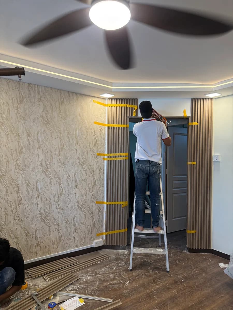 Feature wall installation in progress