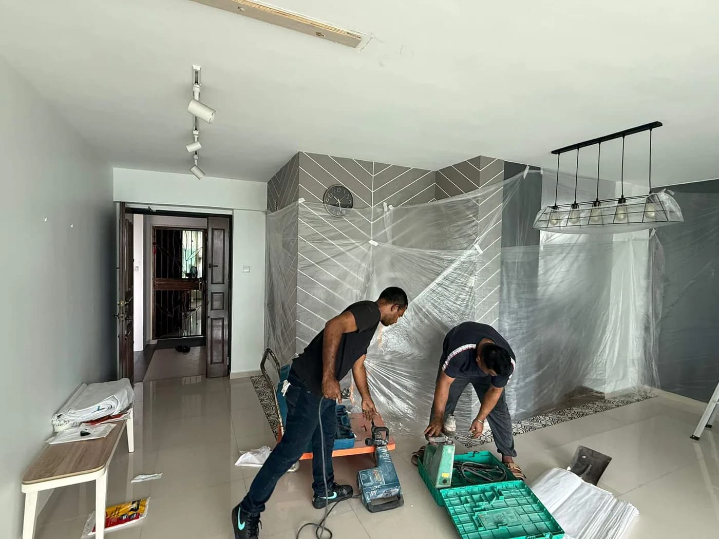 Residential renovation site preparation before wet-area finishing